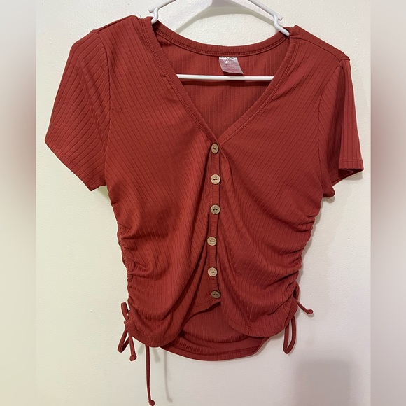 Women's Button-Down Ruched Top - Rust - Picture 1 of 2